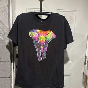 Hanes Black Tee with Colorful Elephant Design